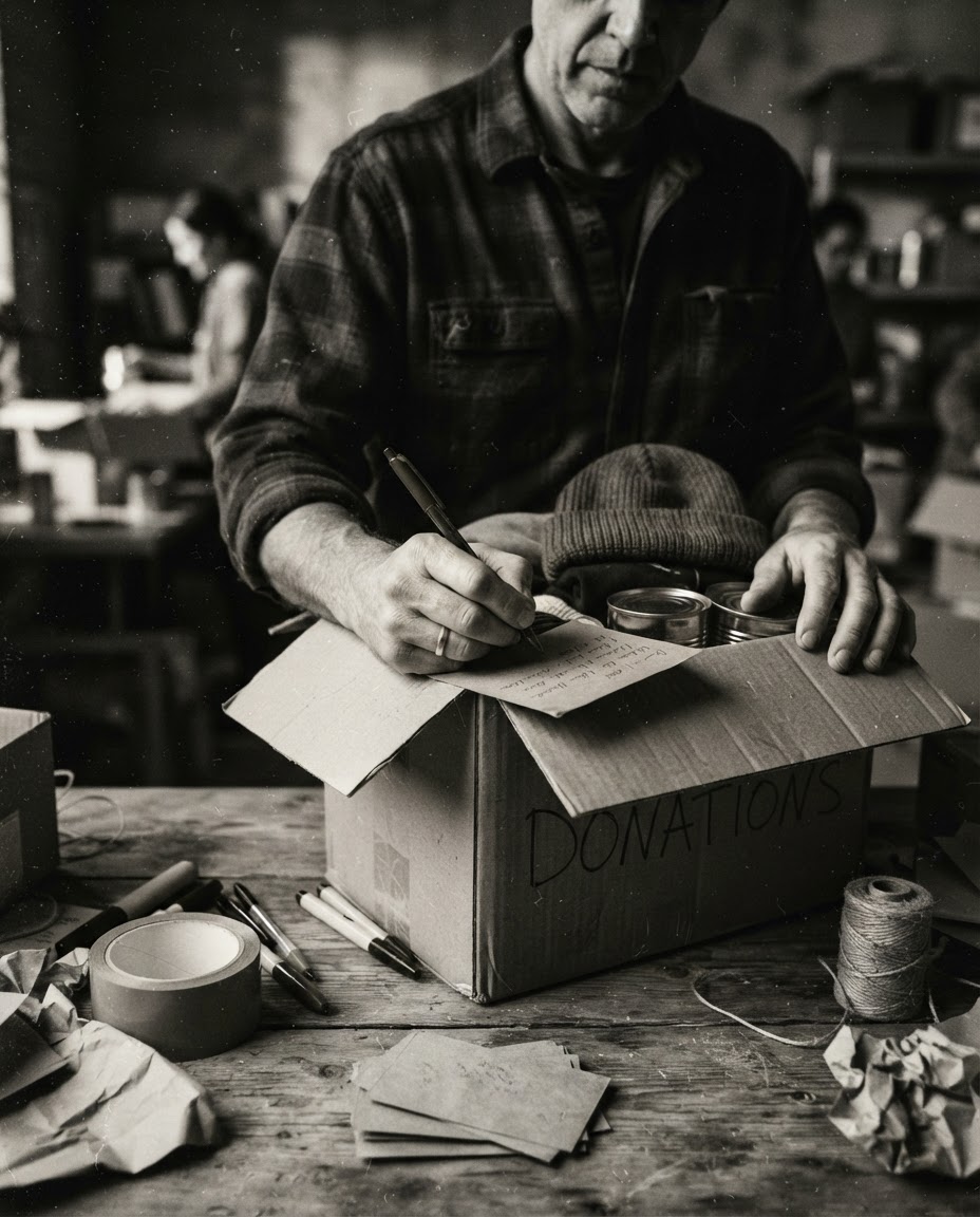 Hands sorting through collected items, high-grain film