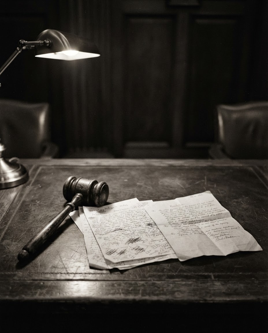 Empty conference chamber with microphones, high-grain film